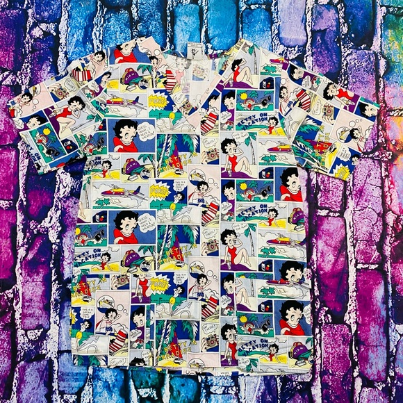 Vintage BETTY BOOP COMIC STRIP Nurse Uniform Scrub Top Pull Over MEDICAL Small - Picture 1 of 5